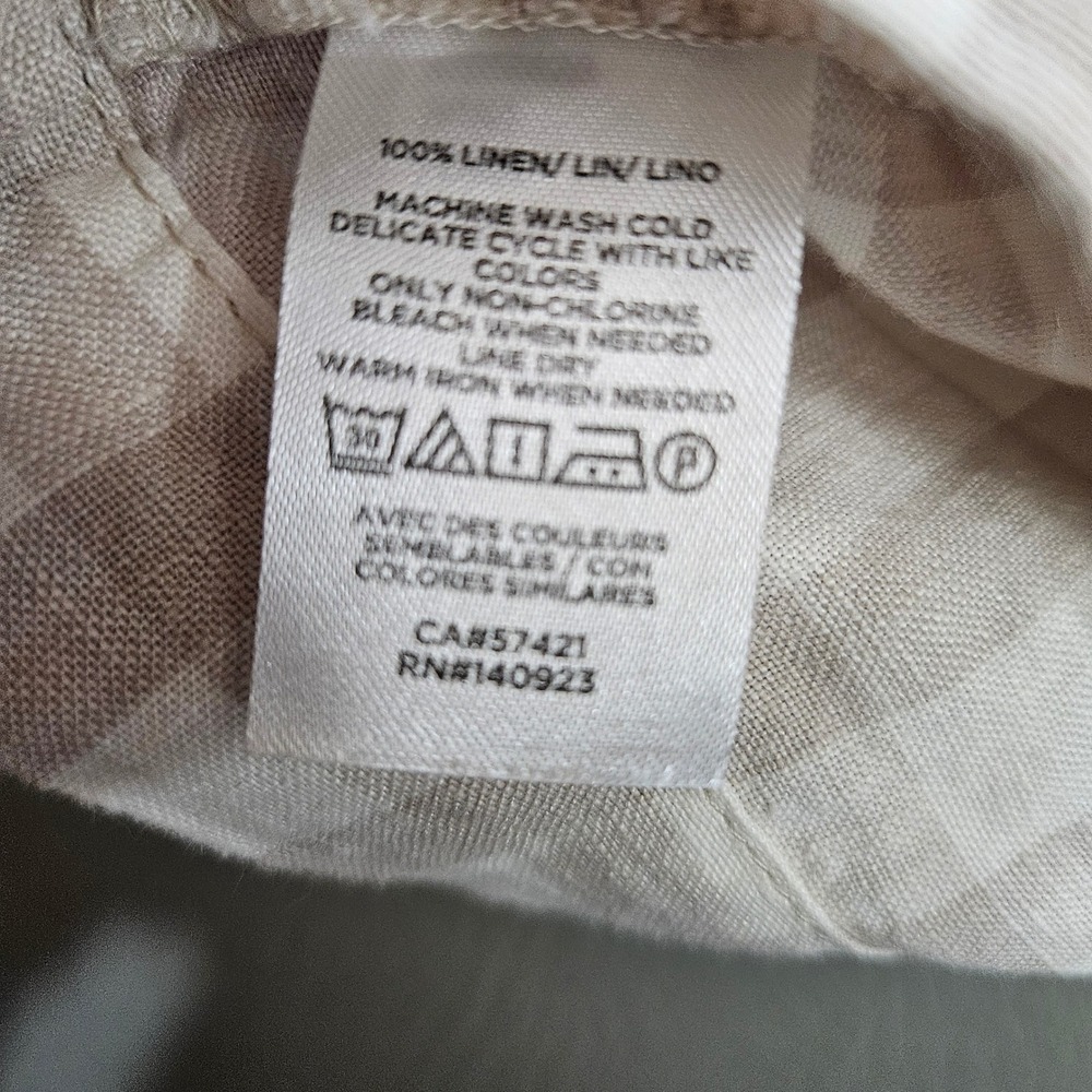 Lou & Grey Beige White Gingham 100% Linen V-Neck Boxy Cuffed Sleeve Top XXS - Picture 5 of 7
